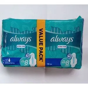An unopened pack of Always sanitary pads